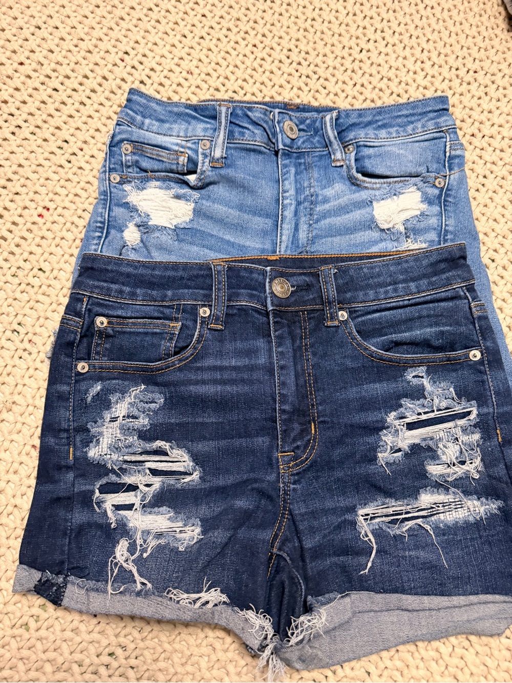 American Eagle Distressed High-Rise Denim Shorts - Blue